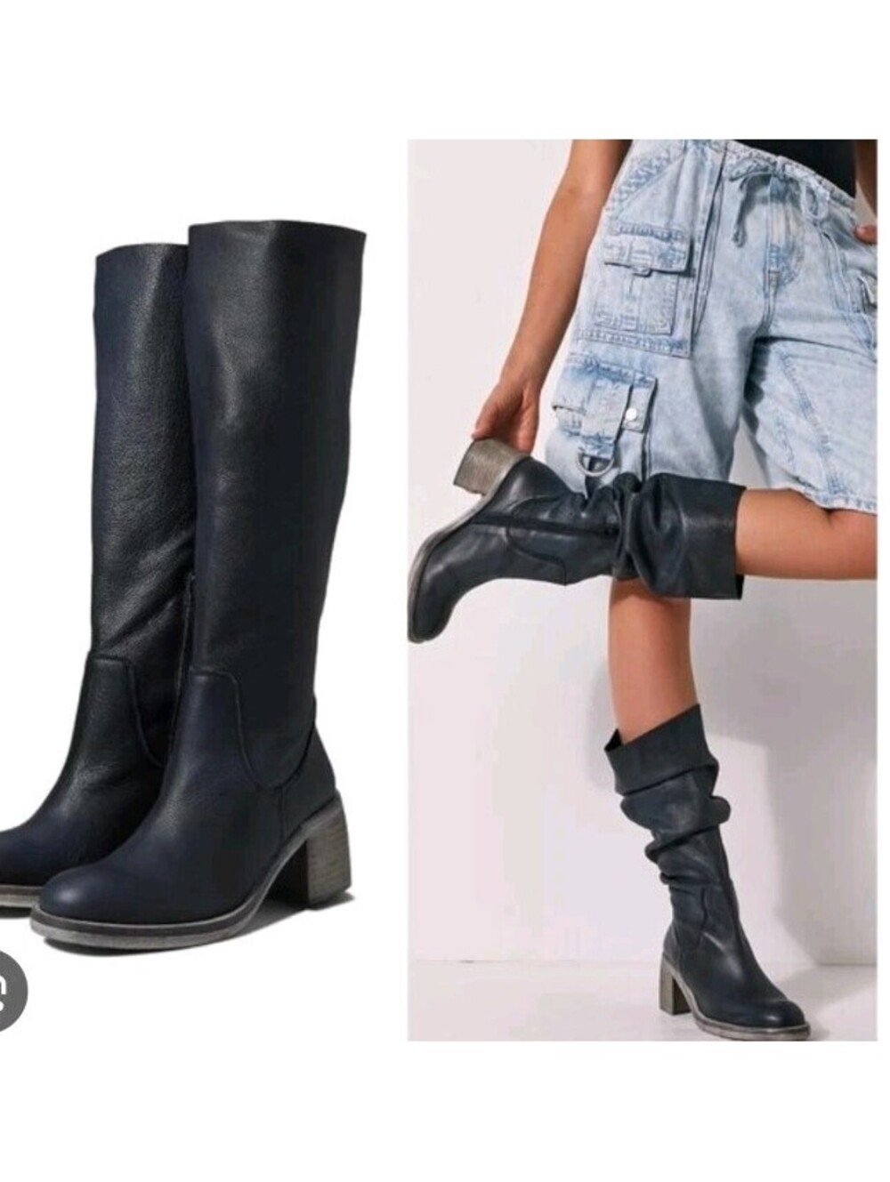 Free People Essential Tall Slouch Boots Black Leather Sz 38 New